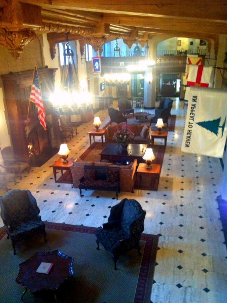 Looking down into the lobby of the Thayer Hotel